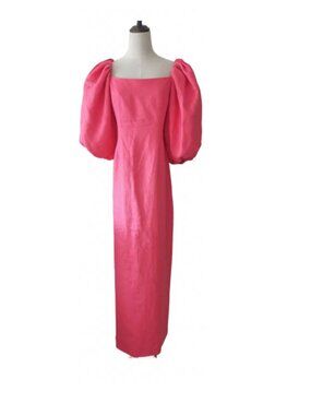 REBECCA DE RAVENEL Linen Balloon-sleeve Maxi Dress In Pink